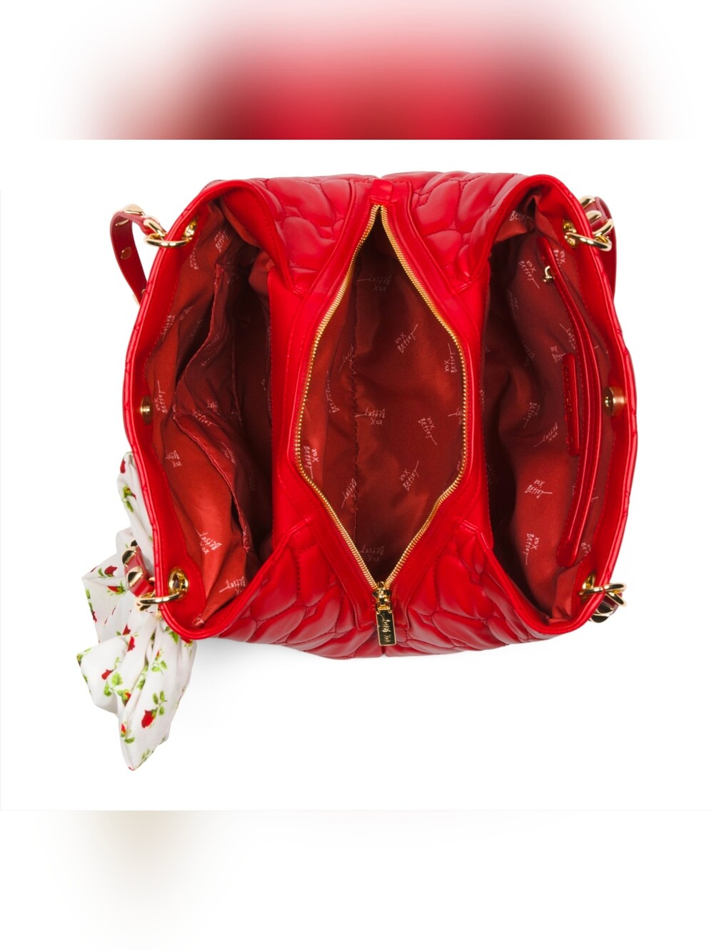 Betsey Johnson Red Quilted Heart Tote with Rosebud Bow Charm NWT - Picture 3 of 5